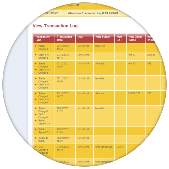 Wheelchair logs allow you to see a complete audit trail for any wheelchair